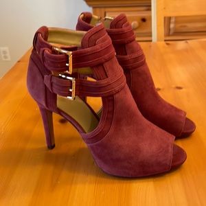 Michael Kors Blaze Open Toe Booties Suede In Brandy